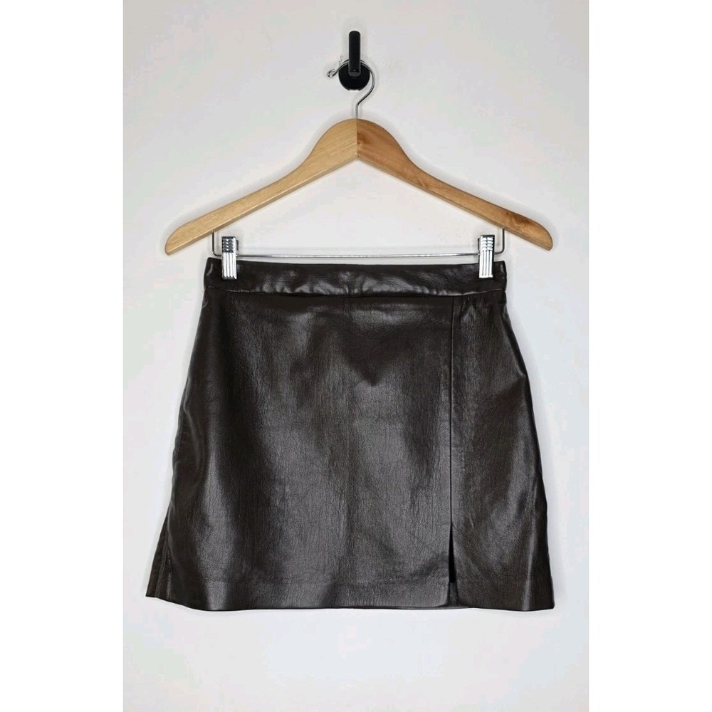 Wilfred Women's Faux Leather Front Slit Zip Up Mini Skirt Brown Size 6